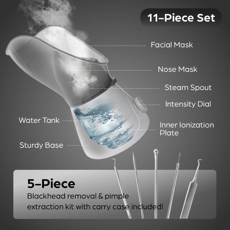 Bella Ciao Gentle Face Steamer for Facial Deep Cleaning, 11-PC | Facial Steamer for Proactive Acne Treatment Unclogs Pores & Treats Allergies | Facial Skin Care Products Includes Needles & Tweezers - Image 2